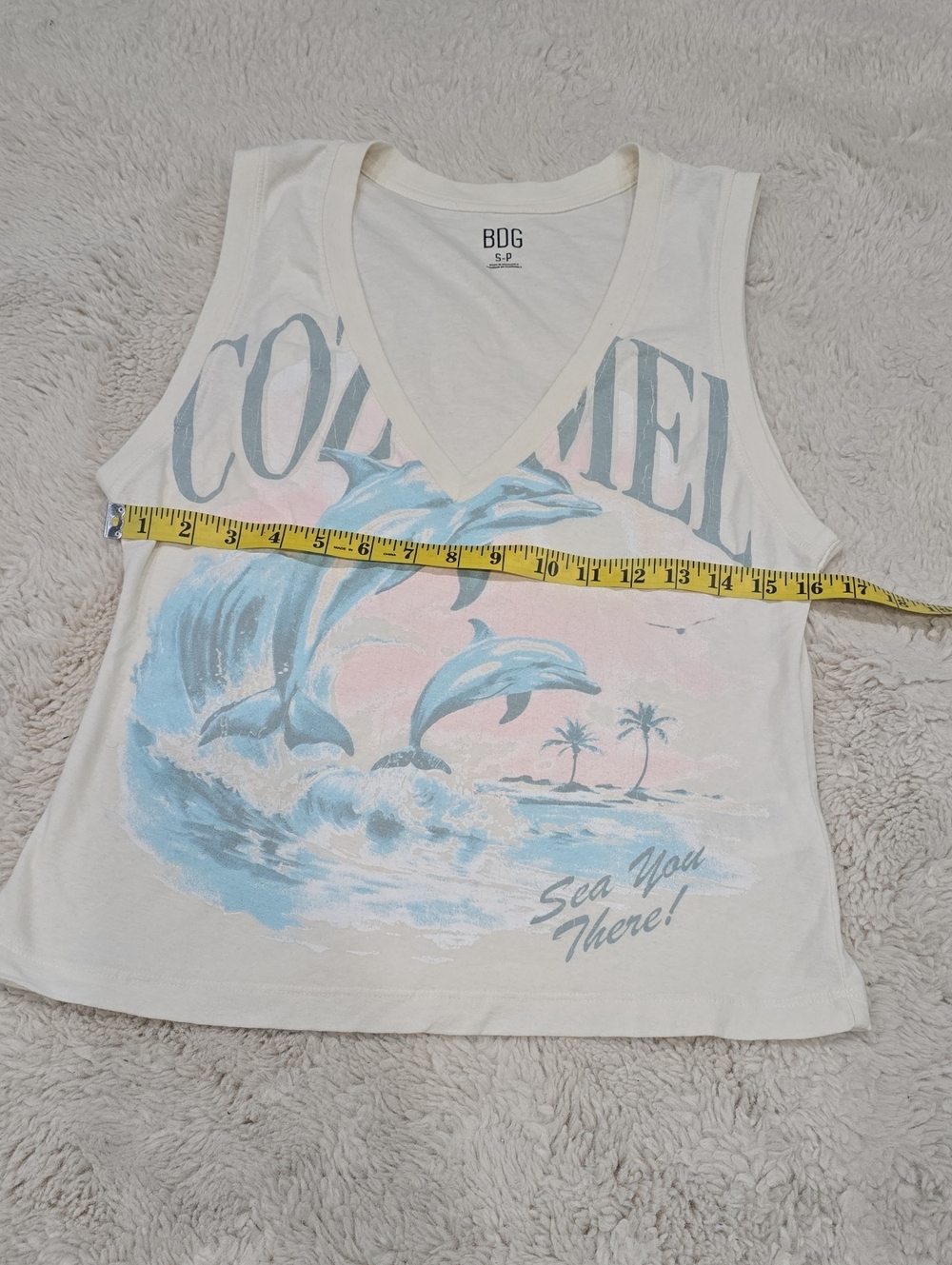 BDG Cream Dolphin Graphic V-Neck Tank Top - Picture 3 of 6
